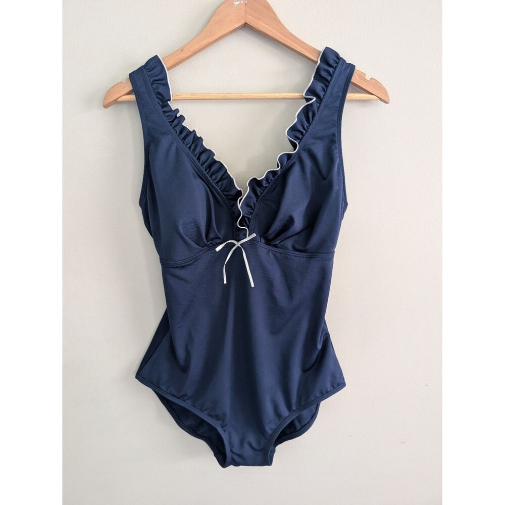 Gabar Blue Babydoll Ruffle Bow One Piece Swimsuit Size 14